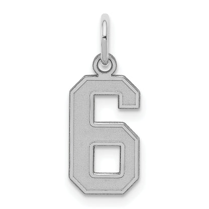 Sterling Silver Silver/Rhodium-Plated Satin Number 6 Charm