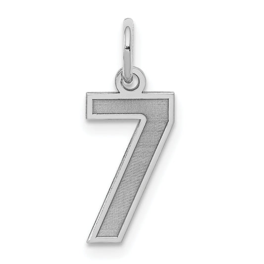 Sterling Silver Silver/Rhodium-Plated Satin Number 7 Charm
