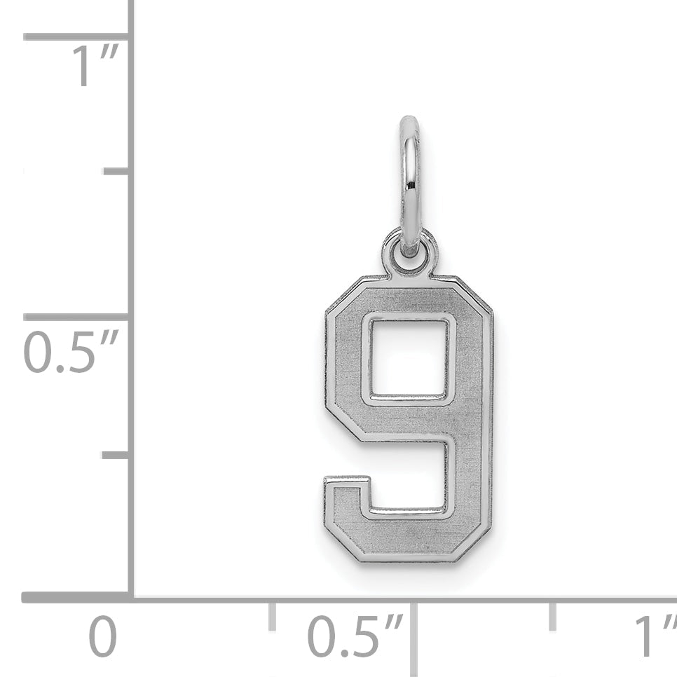 Sterling Silver Silver/Rhodium-Plated Satin Number 9 Charm