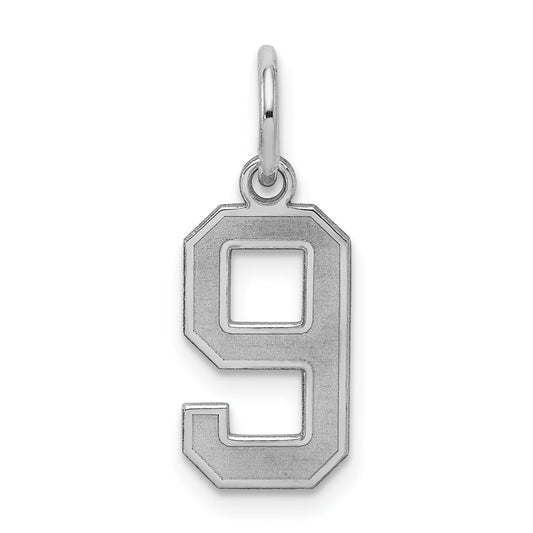 Sterling Silver Silver/Rhodium-Plated Satin Number 9 Charm