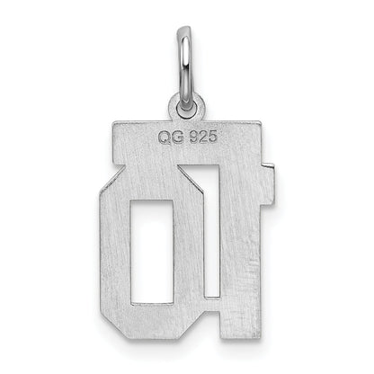 Sterling Silver Silver/Rhodium-Plated Satin Number 10 Charm
