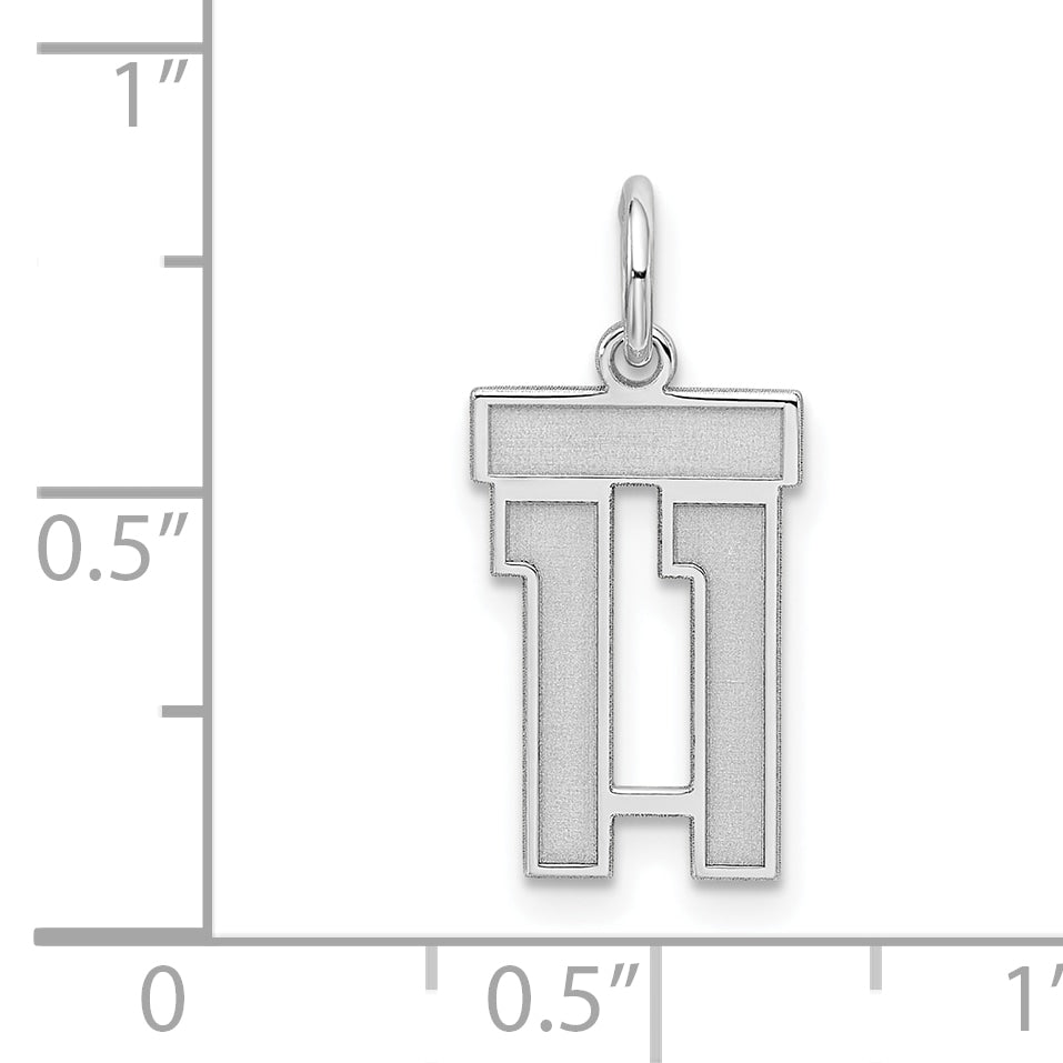 Sterling Silver Silver/Rhodium-Plated Satin Number 11 Charm