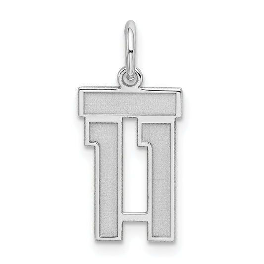 Sterling Silver Silver/Rhodium-Plated Satin Number 11 Charm