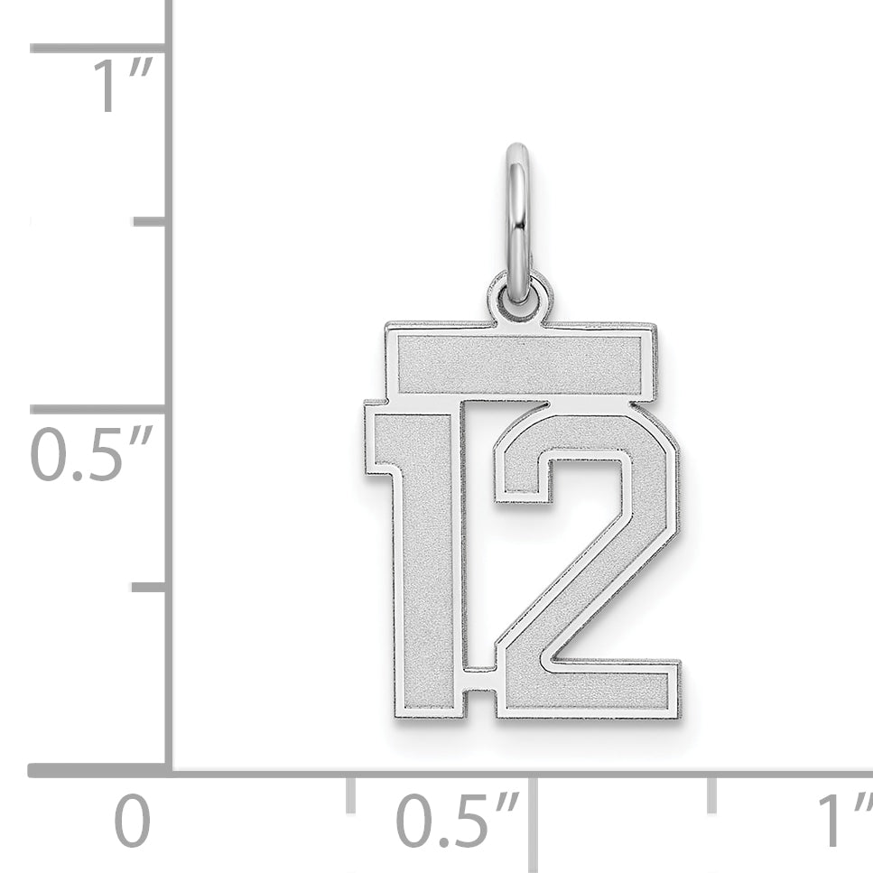 Sterling Silver Silver/Rhodium-Plated Satin Number 12 Charm