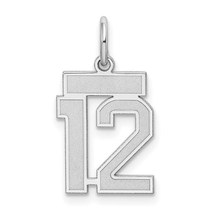 Sterling Silver Silver/Rhodium-Plated Satin Number 12 Charm