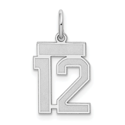 Sterling Silver Silver/Rhodium-Plated Satin Number 12 Charm