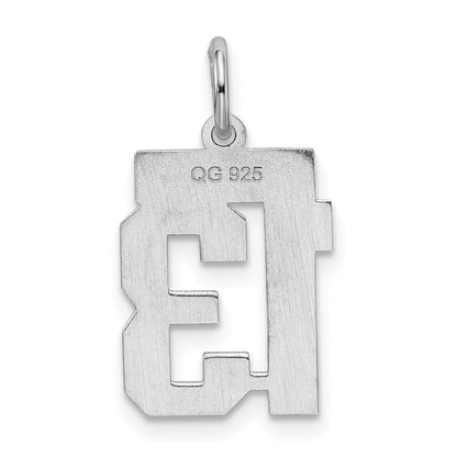Sterling Silver Silver/Rhodium-Plated Satin Number 13 Charm