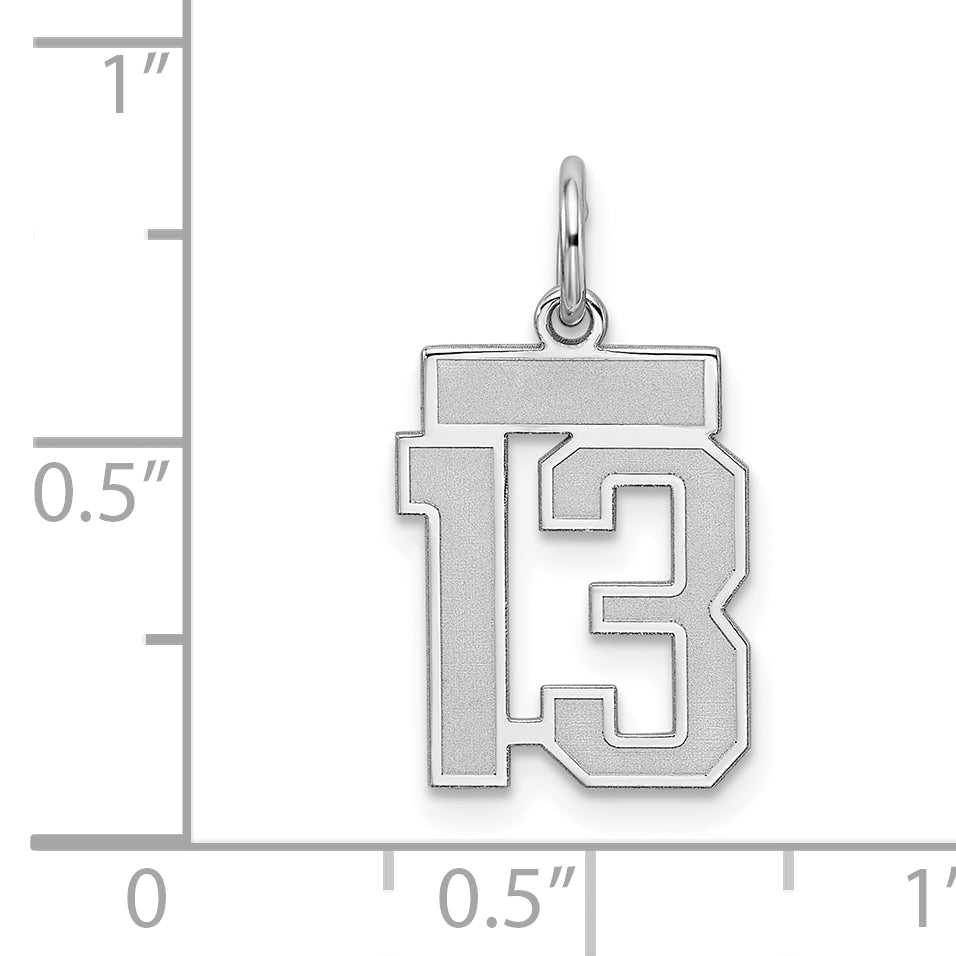 Sterling Silver Silver/Rhodium-Plated Satin Number 13 Charm