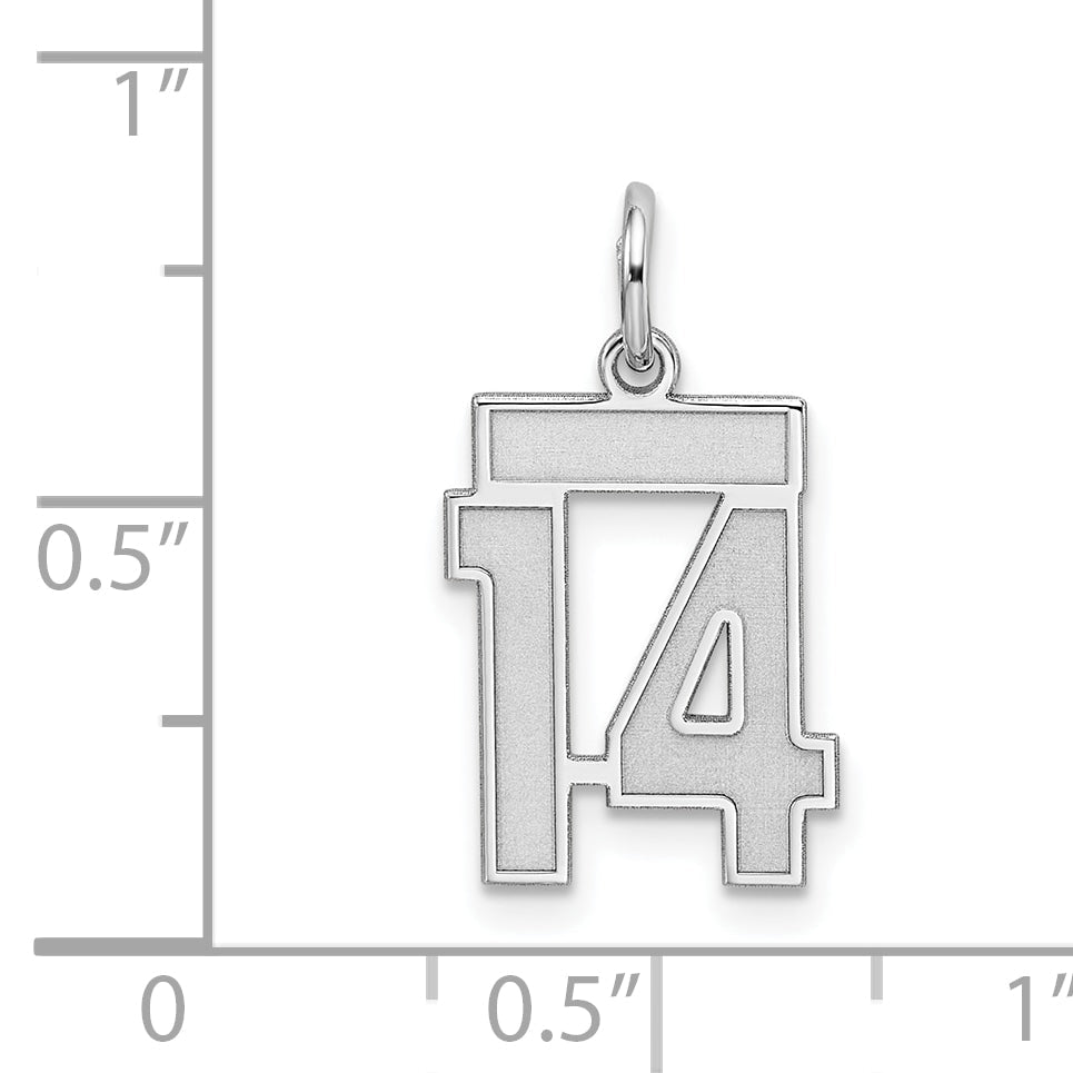 Sterling Silver Silver/Rhodium-Plated Satin Number 14 Charm