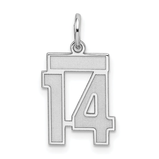 Sterling Silver Silver/Rhodium-Plated Satin Number 14 Charm