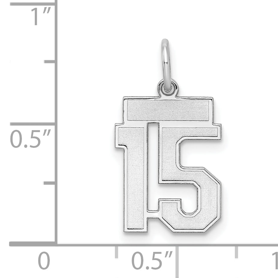 Sterling Silver Silver/Rhodium-Plated Satin Number 15 Charm