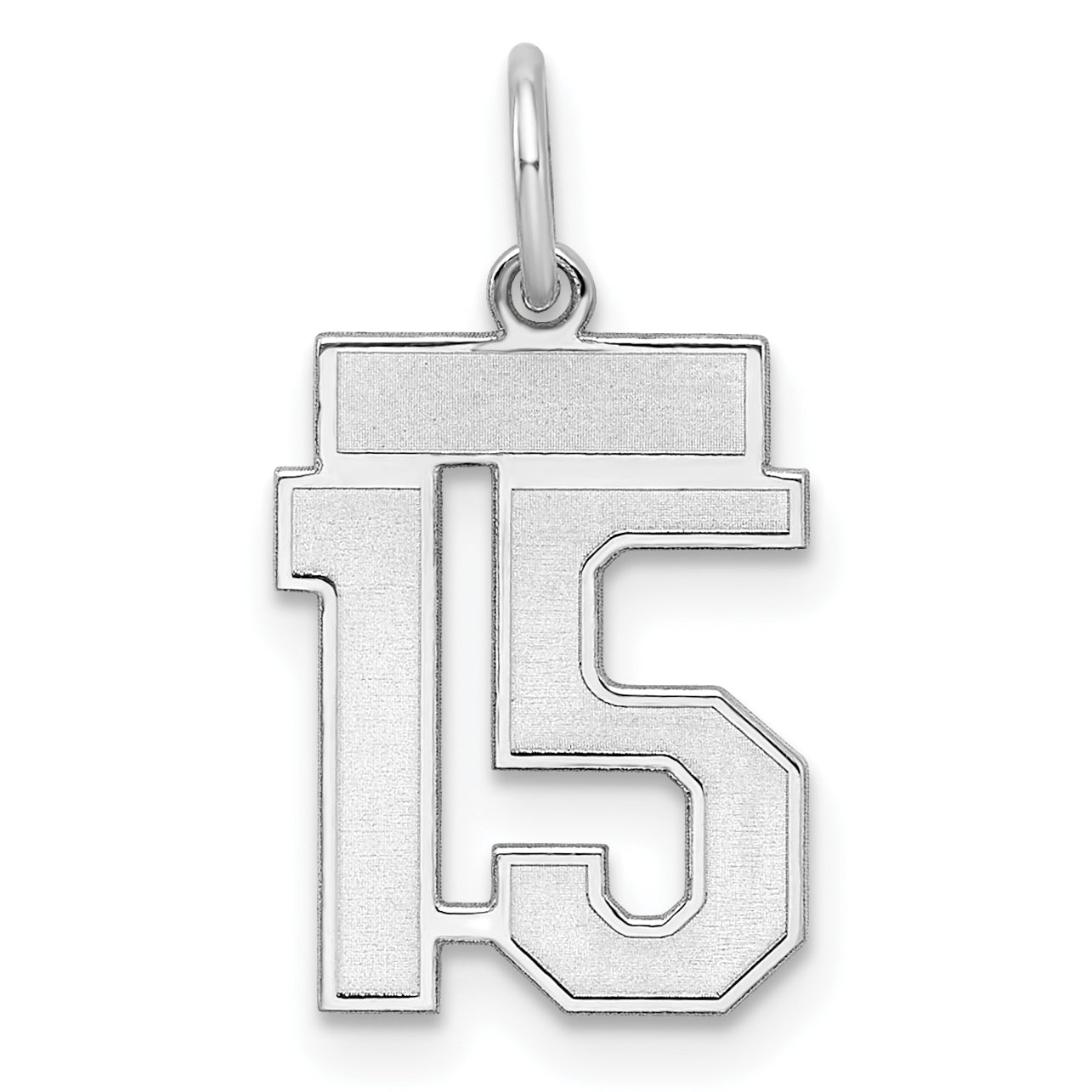 Sterling Silver Silver/Rhodium-Plated Satin Number 15 Charm