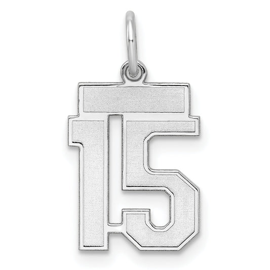 Sterling Silver Silver/Rhodium-Plated Satin Number 15 Charm