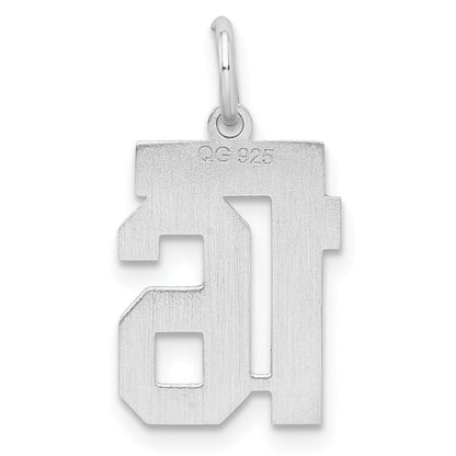 Sterling Silver Silver/Rhodium-Plated Satin Number 16 Charm