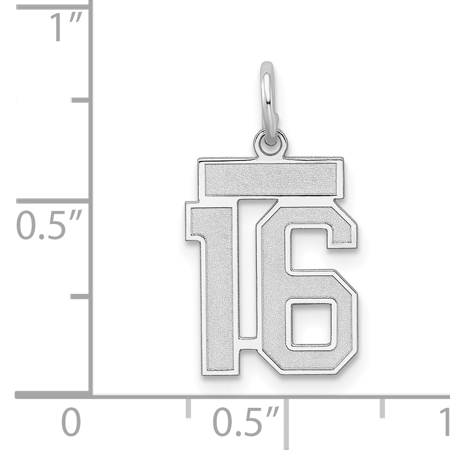 Sterling Silver Silver/Rhodium-Plated Satin Number 16 Charm