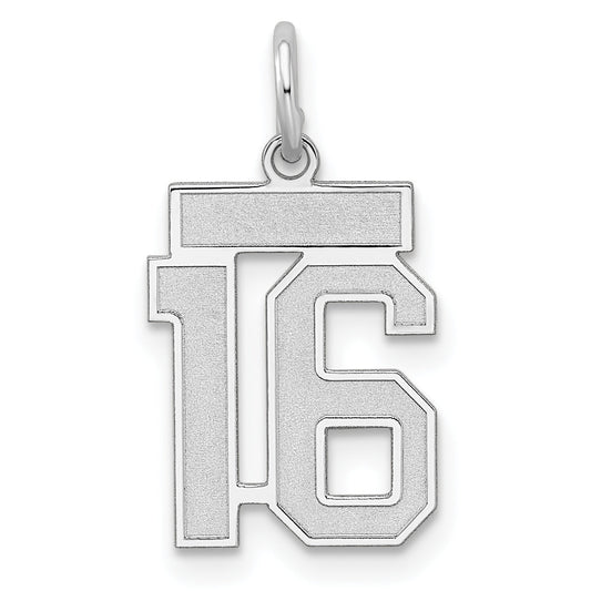 Sterling Silver Silver/Rhodium-Plated Satin Number 16 Charm