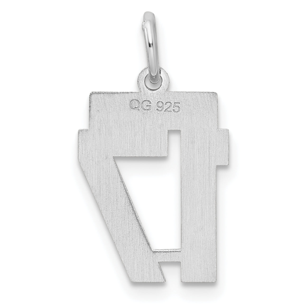 Sterling Silver Silver/Rhodium-Plated Satin Number 17 Charm