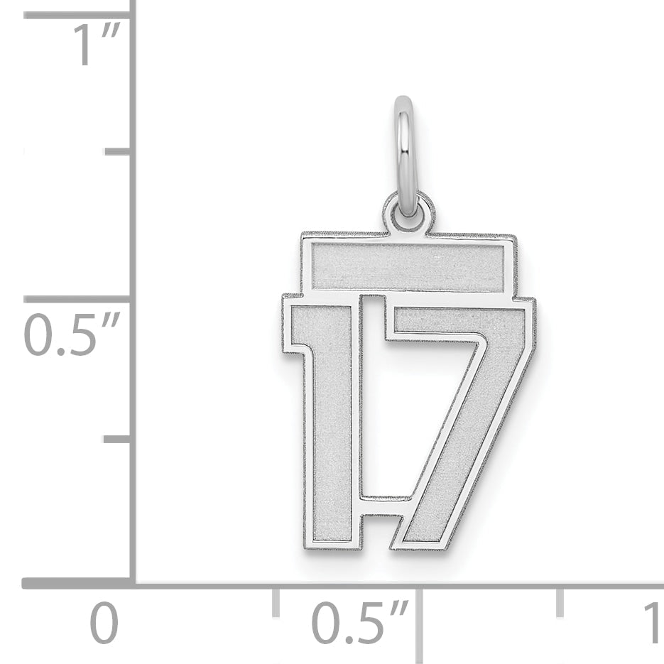 Sterling Silver Silver/Rhodium-Plated Satin Number 17 Charm