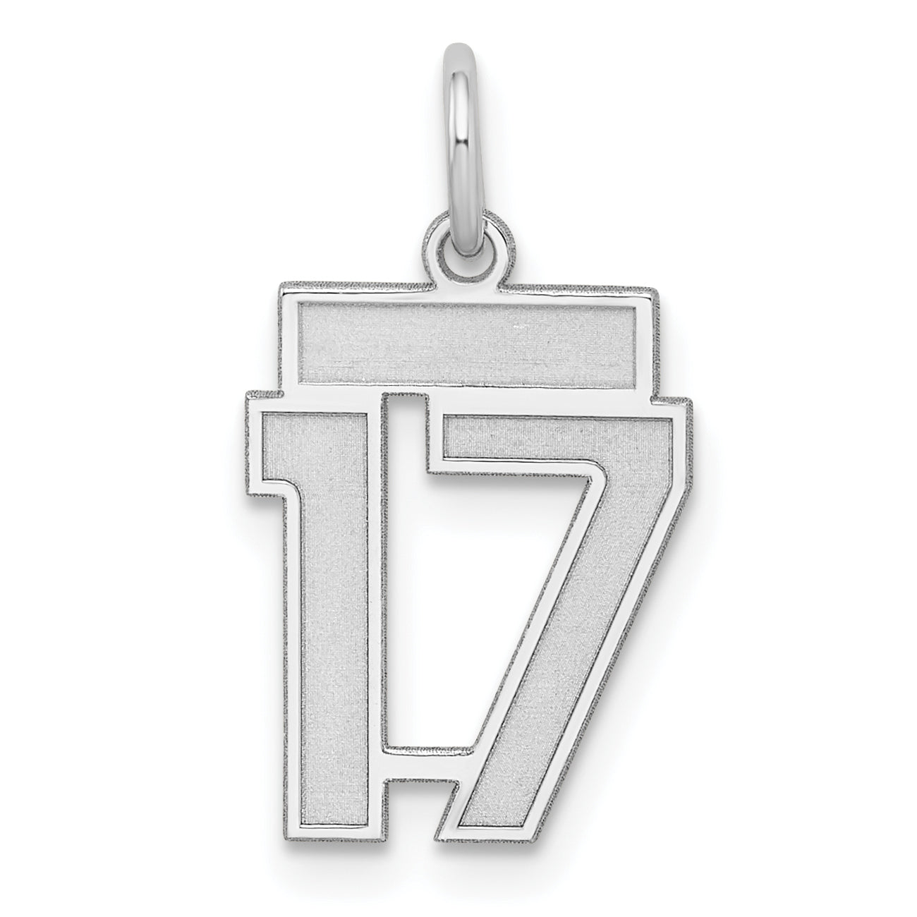 Sterling Silver Silver/Rhodium-Plated Satin Number 17 Charm