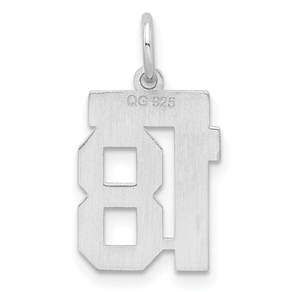 Sterling Silver Silver/Rhodium-Plated Satin Number 18 Charm