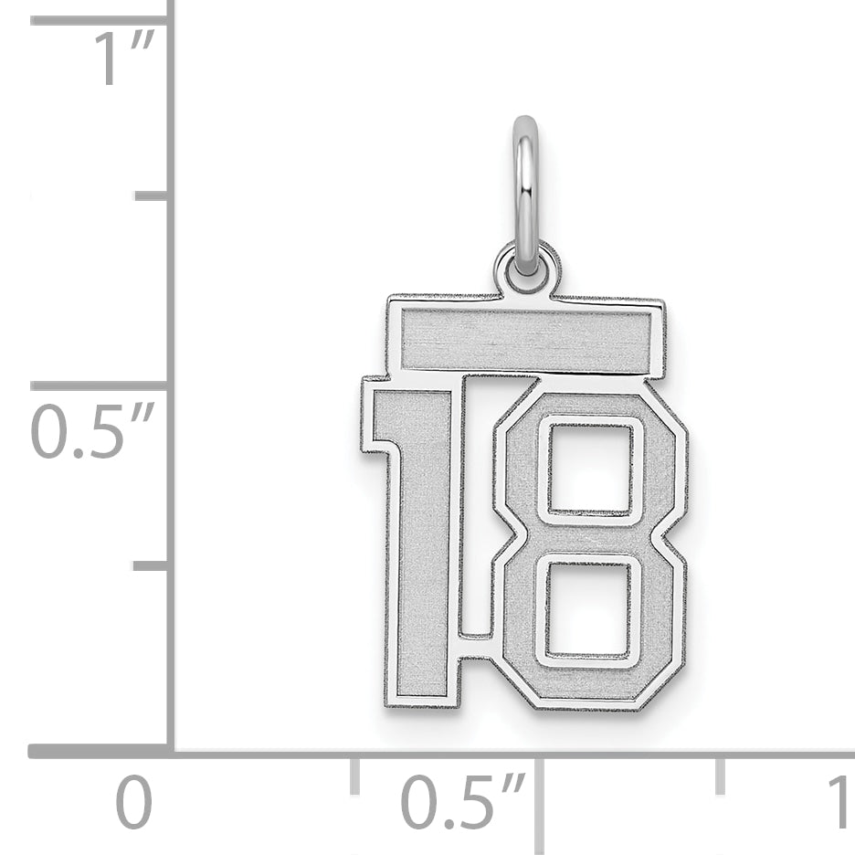 Sterling Silver Silver/Rhodium-Plated Satin Number 18 Charm