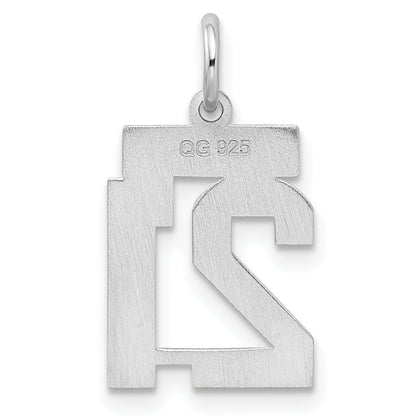 Sterling Silver Silver/Rhodium-Plated Satin Number 21 Charm