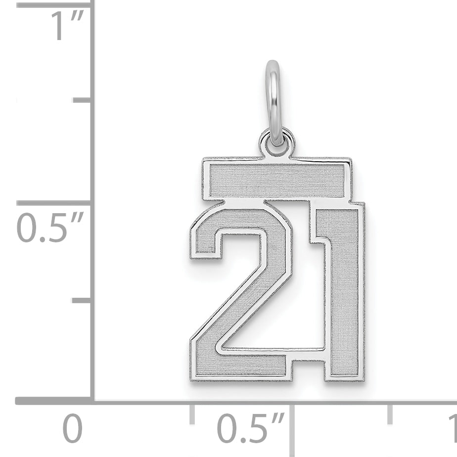 Sterling Silver Silver/Rhodium-Plated Satin Number 21 Charm
