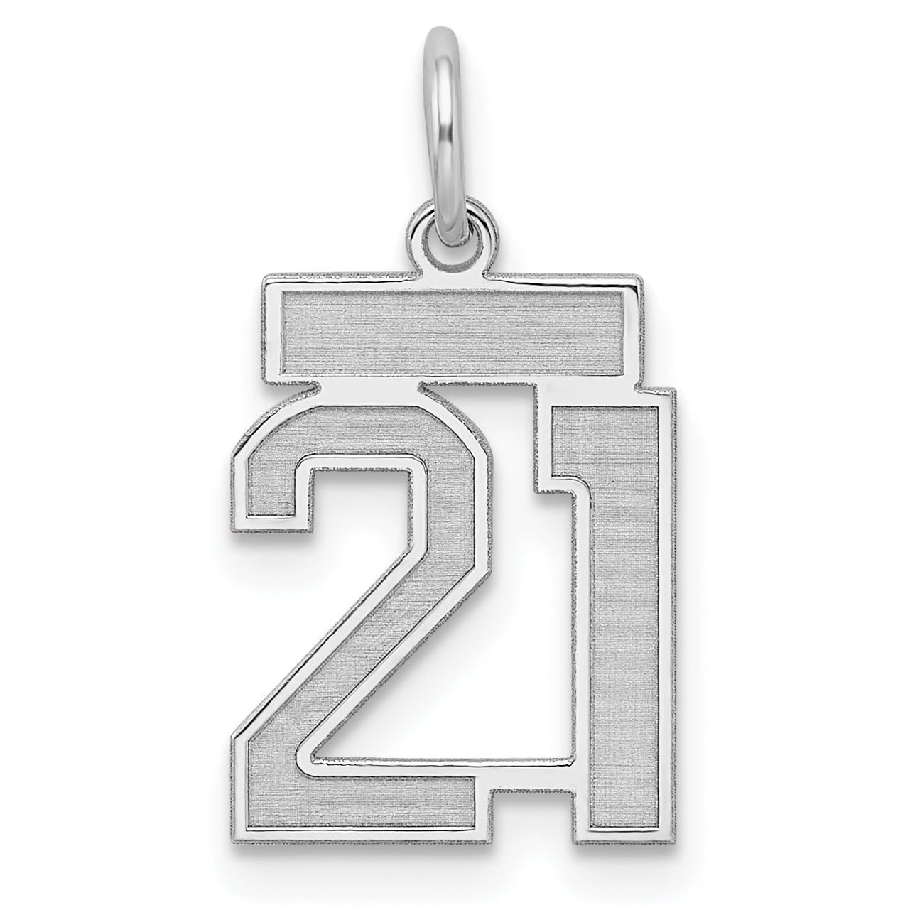 Sterling Silver Silver/Rhodium-Plated Satin Number 21 Charm
