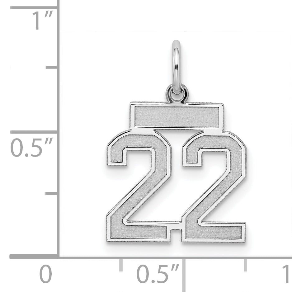 Sterling Silver Silver/Rhodium-Plated Satin Number 22 Charm