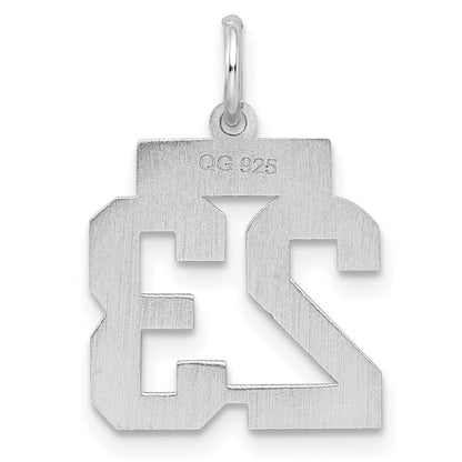 Sterling Silver Silver/Rhodium-Plated Satin Number 23 Charm
