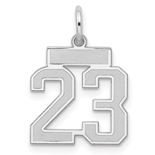 Sterling Silver Silver/Rhodium-Plated Satin Number 23 Charm