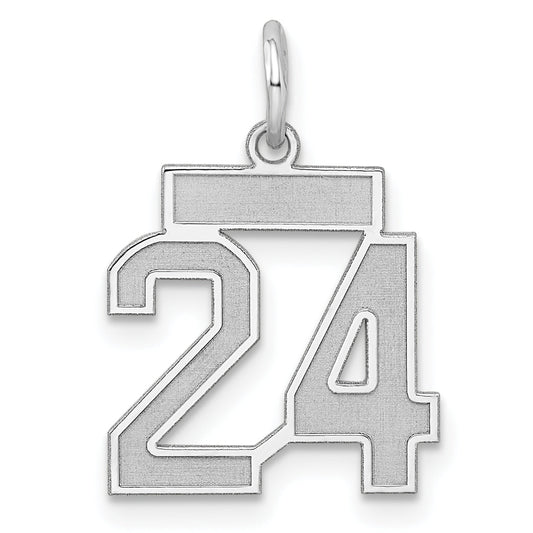 Sterling Silver Silver/Rhodium-Plated Satin Number 24 Charm
