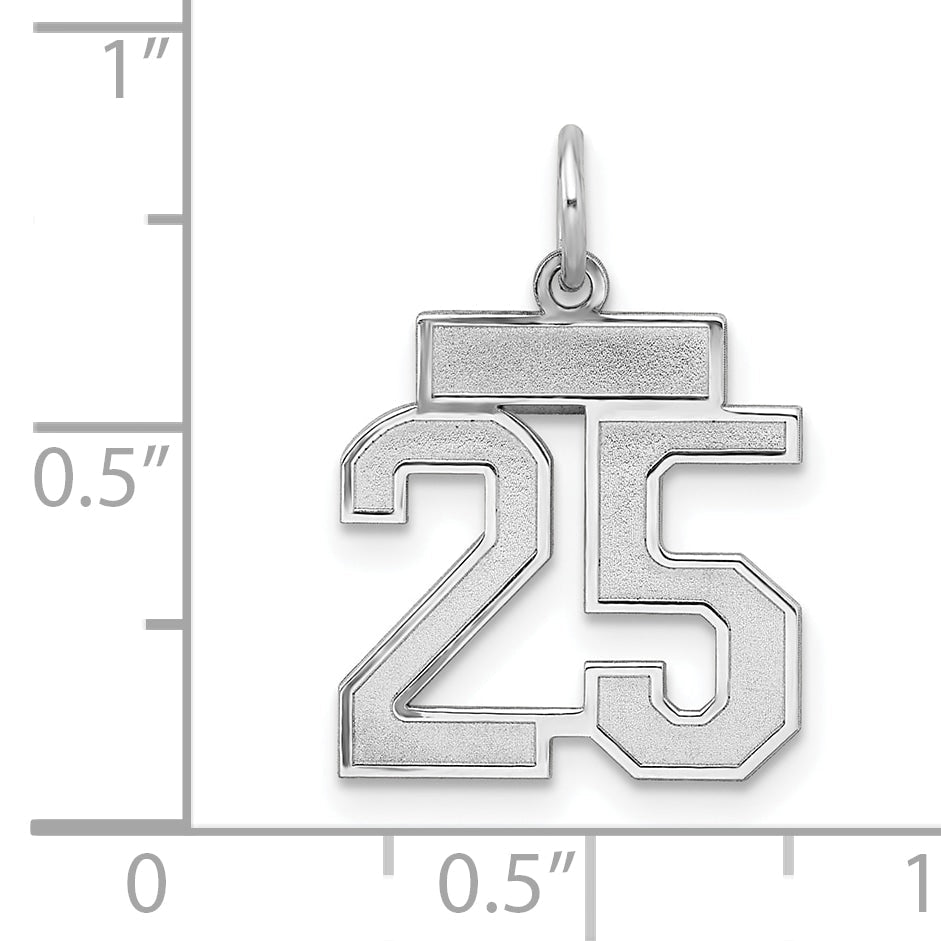 Sterling Silver Silver/Rhodium-Plated Satin Number 25 Charm