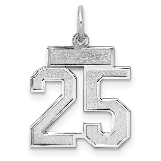 Sterling Silver Silver/Rhodium-Plated Satin Number 25 Charm