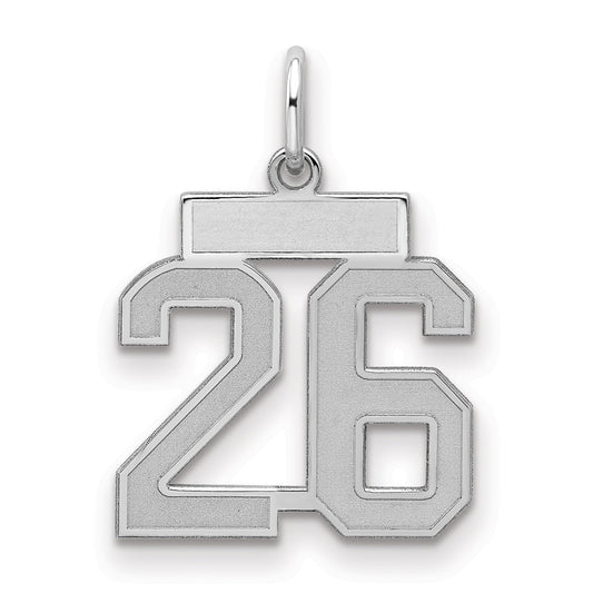 Sterling Silver Silver/Rhodium-Plated Satin Number 26 Charm