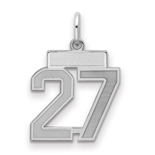 Sterling Silver Silver/Rhodium-Plated Satin Number 27 Charm