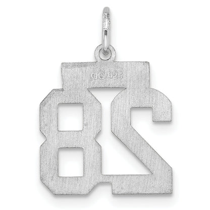 Sterling Silver Silver/Rhodium-Plated Satin Number 28 Charm