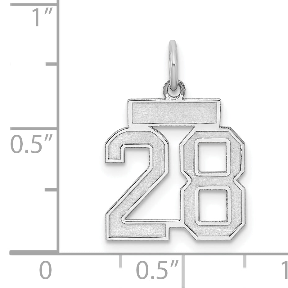 Sterling Silver Silver/Rhodium-Plated Satin Number 28 Charm