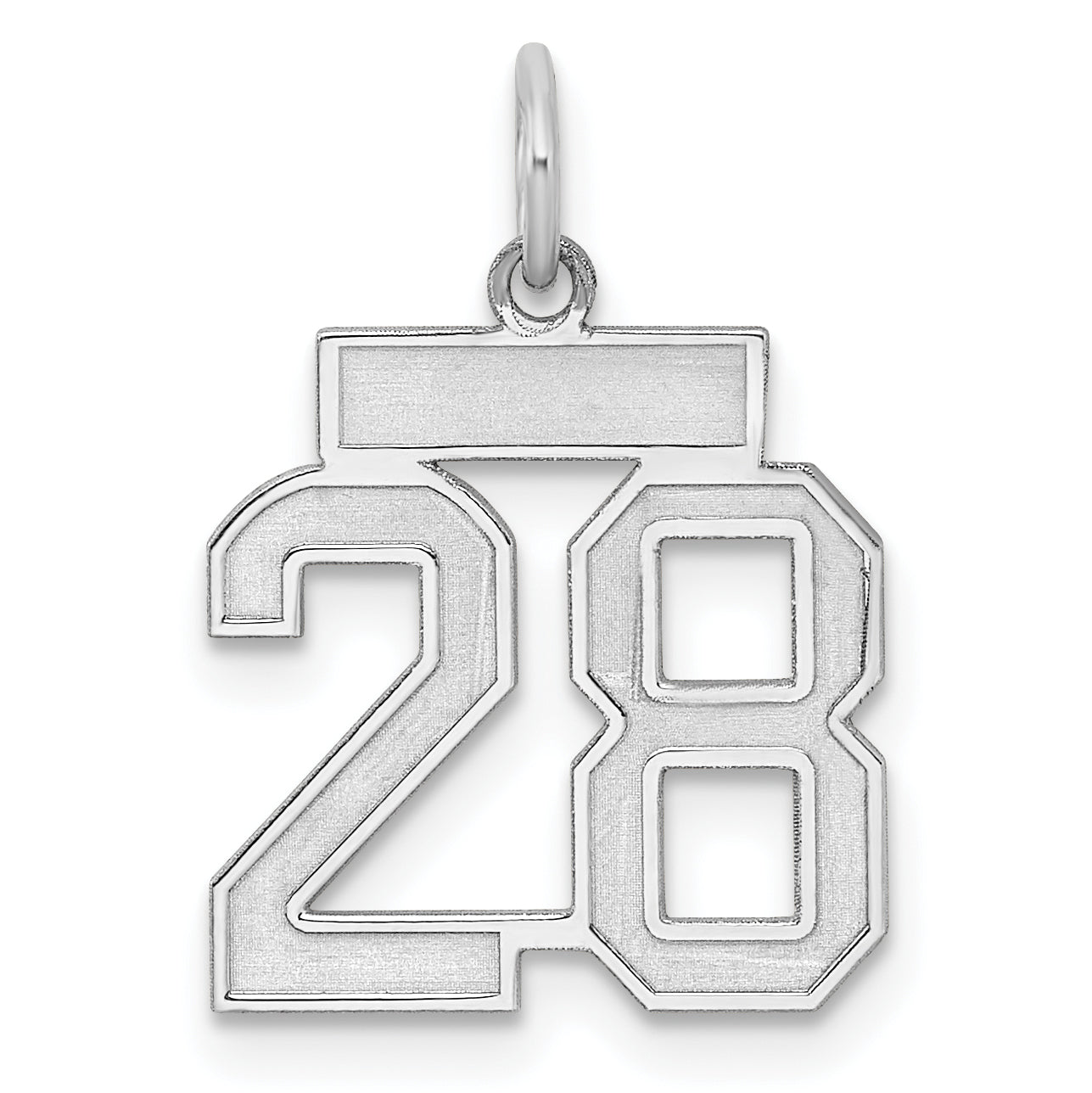 Sterling Silver Silver/Rhodium-Plated Satin Number 28 Charm