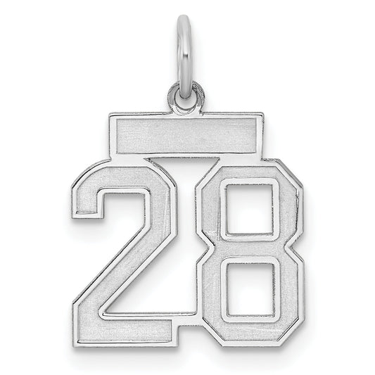 Sterling Silver Silver/Rhodium-Plated Satin Number 28 Charm