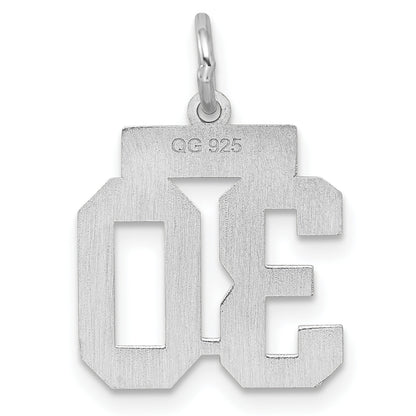Sterling Silver Silver/Rhodium-Plated Satin Number 30 Charm