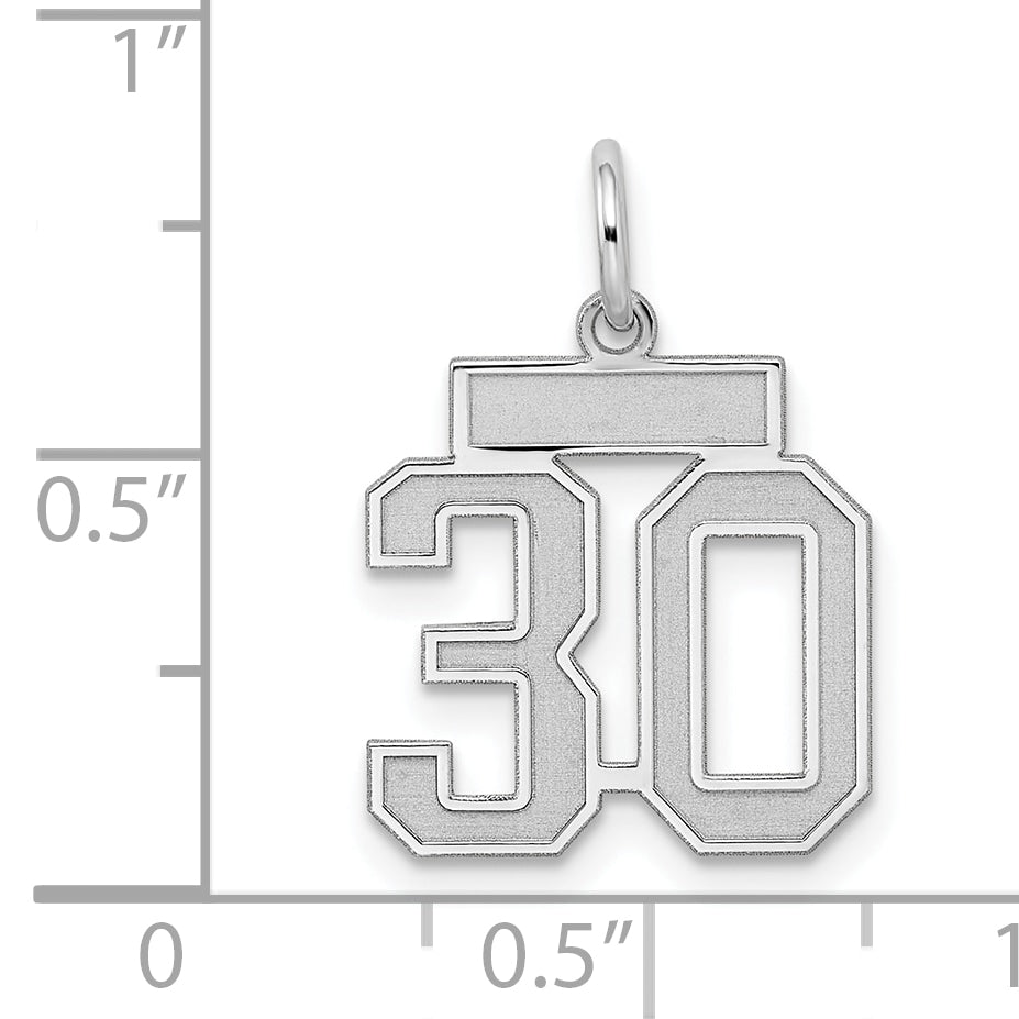 Sterling Silver Silver/Rhodium-Plated Satin Number 30 Charm