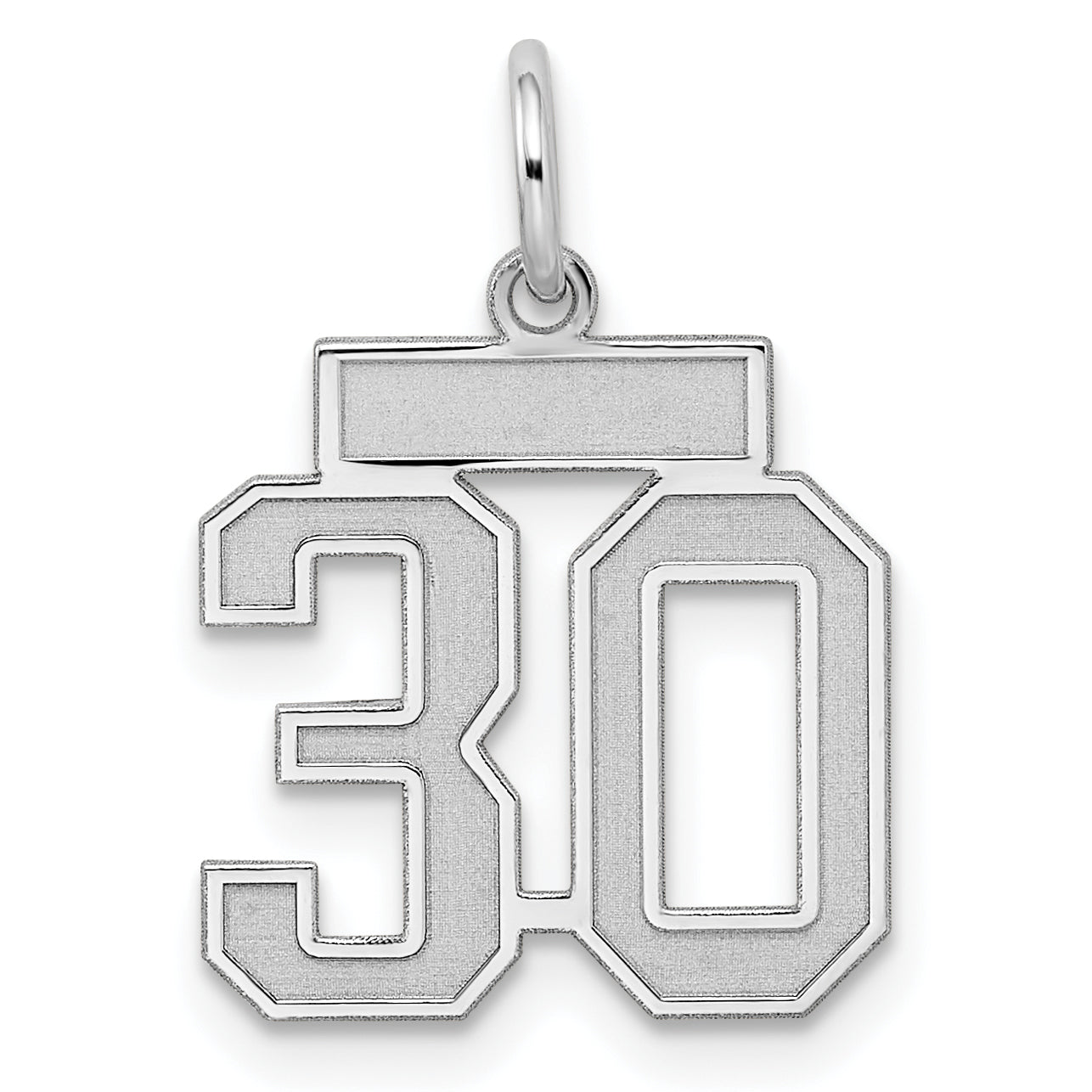 Sterling Silver Silver/Rhodium-Plated Satin Number 30 Charm