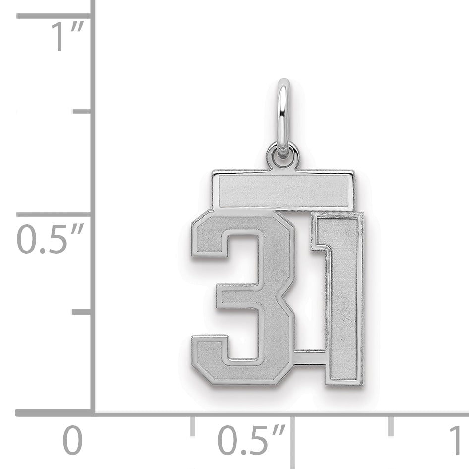 Sterling Silver Silver/Rhodium-Plated Satin Number 31 Charm
