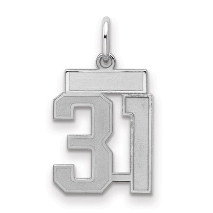 Sterling Silver Silver/Rhodium-Plated Satin Number 31 Charm