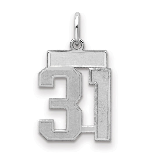 Sterling Silver Silver/Rhodium-Plated Satin Number 31 Charm
