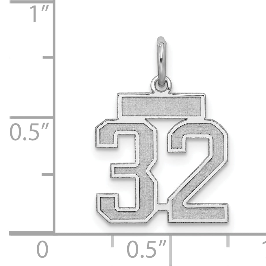 Sterling Silver Silver/Rhodium-Plated Satin Number 32 Charm