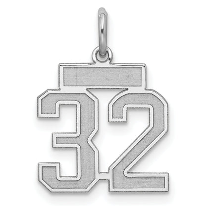 Sterling Silver Silver/Rhodium-Plated Satin Number 32 Charm