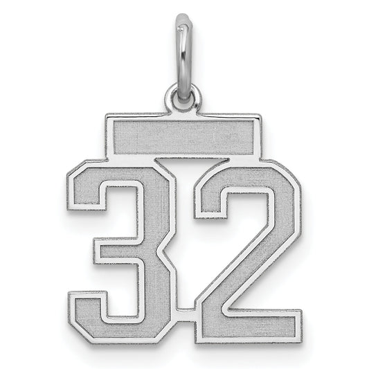 Sterling Silver Silver/Rhodium-Plated Satin Number 32 Charm