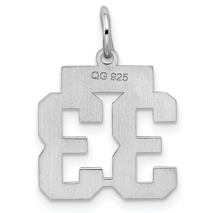Sterling Silver Silver/Rhodium-Plated Satin Number 33 Charm